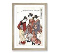 Maid & Two Geisha by Torii Kiyonaga Framed Print | A2 Oak Framed Wall Art | Ready to Hang | Modern Nature Picture | Living Room Bedroom Lounge Office