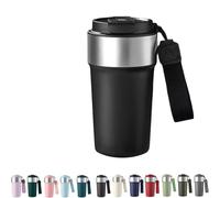 Maideduo Insulated Travel Mug 510ml,Leakproof Stainless Steel Thermal Coffee Cup with Carry Strap, 3 Drinking Modes, Keeps Hot/Cold for Hours, Car Office Commute Mug, Gift Idea (Black)