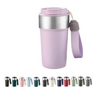 Maideduo Insulated Travel Mug 510ml, Leakproof Stainless Steel Thermal Coffee Cup with Carry Strap, 3 Drinking Modes, Keeps Hot/Cold for Hours, Car Office Commute Mug, Gift Idea (Purple)