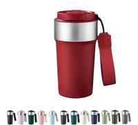 Maideduo Insulated Travel Mug 510ml,Leakproof Stainless Steel Thermal Coffee Cup with Carry Strap, 3 Drinking Modes, Keeps Hot/Cold for Hours, Car Office Commute Mug, Gift Idea(red)
