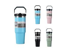 Maideduo Thermal Mug 30 oz Stainless Steel Drinking Bottle with Straw - 0.89 Litre Drinking Cup with Handle Leak-Proof - Flip Straw Tumbler - Double-Walled Vacuum Insulation - Keeps Cold for 10+ Hours