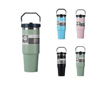 Maideduo Thermal Mug 30 oz Stainless Steel Drinking Bottle with Straw - 0.89 Litre Drinking Cup with Handle Leak-Proof - Flip Straw Tumbler - Double-Walled Vacuum Insulation - Keeps Cold for 10+ Hours