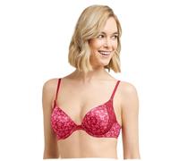 Maidenform Natural Boost Demi Bra, Push-Up Lace T-Shirt Bra with Convertible Straps, Add-One-Cup-Size Push-Up T-Shirt Bra, Strawberry Rouge Lovely Stem, 36B