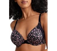Maidenform Natural Boost Demi Bra, Push-Up Lace T-Shirt Bra with Convertible Straps, Add-One-Cup-Size Push-Up T-Shirt Bra, Slinky Daisy Print/Black, 38C