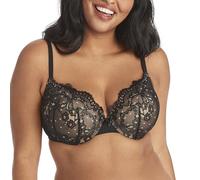 Maidenform Underwire Demi Bra, Best Push-Up Bra with Wonderbra Technology, Smoothing Lace-Trim Bra with Push-Up Cups, Black/Body Beige Lace, 34C