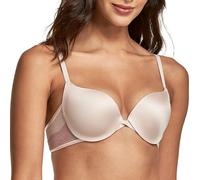 Maidenform Underwire Demi Bra, Best Push-Up Bra with Wonderbra Technology, Smoothing Lace-Trim Bra with Push-Up Cups, Sandshell W/Honey Blush Beige, 34B