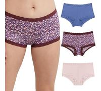 Maidenform Women's Boyshort Underwear, Microfiber With Lace Boyshort Panties, One Fab Fit, 3-pack, Stone Blue/Cola Ditsy Print/Gloss, S