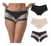 Maidenform womens Cheeky Hipster Underwear, Lace Hipster Panties, Sexy Underwear for Women, 3-pack, Almond/Black/Almond Allure Print, XL