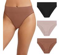 Maidenform Women's M High Leg Bikini Underwear, Seamless Bikini Panties, Solid Or Assorted, 3-pack, Black/Evening Blush/Bronzed Chestnut, M