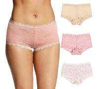Maidenform Women's Microfiber Boyshort Panty Pack With Lace, 3-pack, Latte Lift/Pink Heather/Peach Swirl, L