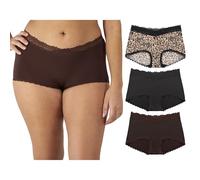 Maidenform Women's Microfiber Underwear, Mid-Rise Boyshort Panties, 3-Pack Boy Short, Just Brown Lace/Black Lace/Black Animal Print, S (Pack of 3)