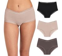 Maidenform Women's Microfiber Underwear, Modern Full Coverage Boyshort Panty, 3-Pack, Black/Evening Blush/Sparrow, L