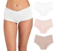 Maidenform Women's Microfiber Underwear, Modern Full Coverage Boyshort Panty, 3-Pack Boy Short, White/Sandshell/Evening Blush, M (Pack of 3)