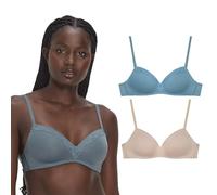 Maidenform Women's, Modern Demi Wireless T-Shirt, Convertible Bra, 2-Pack, Evening Blush/Blue Dive, 38C (Pack of 2)