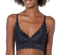 Maidenform Women's Pure Comfort, Lightly Lined Wireless Bra, Convertible Longline Halter Bralette with Soft Foam Cups, Black/Excalibur Lace, 34C