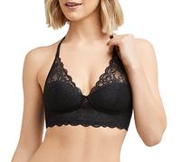 Maidenform Women's Pure Comfort Wireless Lace Longline Bralette Convertible Bra, Black Bloom Lace, 36A