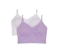 Maidenform Women's Ruched Longline Bra Bralette, 2 Pack Training, Delta Lavender/White, S