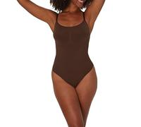 Maidenform Women's Seamless Thong Bodysuit Shapewear, Soft & Lightweight Firm Control Body Shaper, Just Brown, Medium