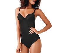 Maidenform Women's Shapewear Vintage Chic Bodybriefer Plain Not Applicable Wired Bodysuit, Black, 36D (Manufacturer Size: 95D)