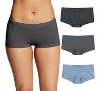 Maidenform Women's Underwear, Cotton Boyshort Panties, Assorted Colors, 3-Pack Boy Short, Dot Print/Grey/Blue Heather, M (Pack of 3)