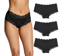 Maidenform Women's Underwear, Low-Rise Cheeky, Scalloped Lace Hipster Panty, 3-Pack, Black/Black/Black, L (Pack of 3)