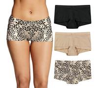 Maidenform Women's Underwear, Microfiber Boyshort, Full-Coverage Panty, 3-Pack Boy Short, Black/Body Beige/Snow Leopard, XXL (Pack of 3)