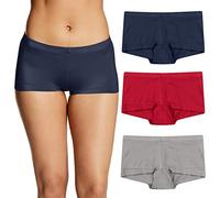 Maidenform Women's Underwear, Microfiber Boyshort, Full-Coverage Panty, 3-Pack Boy Short, Navy/Steel Grey/Camera Redy, XL (Pack of 3)