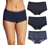 Maidenform Women's Underwear, Microfiber Boyshort Panties, One Fab Fit, 3-Pack Boy Short, Navy Black/Navy Black Lace/Shining Star, L (Pack of 3)