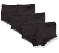 Maidenform Women's Underwear, Microfiber with Lace Boyshort Panties, One Fab Fit, 3-Pack Boy Short, Black/Black/Black, M (Pack of 3)