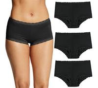 Maidenform Women's Underwear, Microfiber with Lace Boyshort Panties, One Fab Fit, 3-Pack Boy Short, Black/Black/Black, L (Pack of 3)