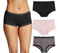 Maidenform Women's Underwear, Microfiber with Lace Boyshort Panties, One Fab Fit, 3-Pack Boy Short, Black/Gloss/Zippy Animal Print, S (Pack of 3)