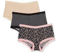 Maidenform Women's Underwear, Microfiber with Lace Boyshort Panties, One Fab Fit, 3-Pack Boy Short, Geo Snow/Cherry Blossom/Latte Lift, S (Pack of 3)