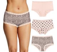 Maidenform Women's Underwear, Microfiber with Lace Boyshort Panties, One Fab Fit, 3-Pack Boy Short, Sandshell/Modern Dot/Leopard Print, L (Pack of 3)