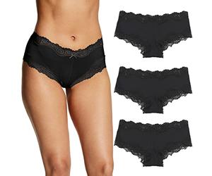 Maidenform Women's Underwear Pack, Low-Rise Cheeky Fit, Scalloped Lace Hipsters, 3-Pack Panties, Black/Black/Black, M (Pack of 3)