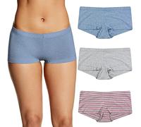 Maidenform Women's Underwear, Stretch Cotton Boyshort Panties, Assorted, 3-Pack Boy Short, Blue Denim Heather/Grey HTHR/Pink Stripe, L (Pack of 3)