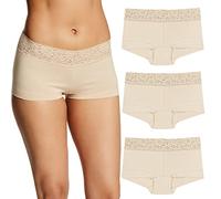 Maidenform Women's Underwear, Stretch Cotton Boyshort Panties, Assorted, 3-Pack Boy Short, Latte Lift/Latte Lift/Latte Lift, S (Pack of 3)