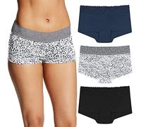 Maidenform Women's Underwear, Stretch Cotton Boyshort Panties, Assorted, 3-Pack Boy Short, Navy/Grey Daze/Black, L (Pack of 3)