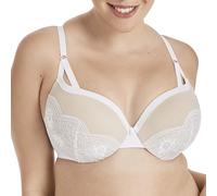 Maidenform Women's Underwire, Love The Lift Smoothing Demi, Push-up Bra, Opaque, White/Paris Nude Strappy Lace, 34B