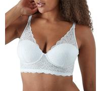 Maidenform Women's Wireless Bralette, Pure Comfort Longline, Convertible Bra, Opaque, White Bloom Lace, 34C
