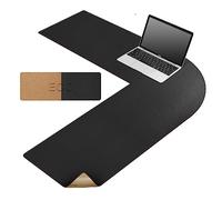 MAIDERN L Shaped Corner Desk Mat, 100x100x33cm Cork & Leather Reversible Desk Pad for Gaming Computer Office Home (Black)