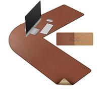 MAIDERN L Shaped Corner Desk Mat, 130x130x40cm Cork & Leather Reversible Desk Pad for Gaming Computer Office Home (Light Brown)