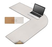 MAIDERN Leather & Cork L-Shaped Desk Mat 100 x 100 x 33 cm, Double-Sided Corner Desk Pad, L-Shaped Extra Large Mouse Mat, Waterproof Desk Protection, Office and Home Table Mat (Cream)