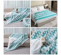 Maidewow Waterproof Pet Blanket Blue Stylish Jacquard Sharpa Fleece Dog Blankets for Bed Couch Sofa Covers Throw Blanket for Puppy Cats Furniture Protection Washable Reversible Covers (Blue Wave,XS)
