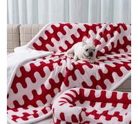 Maidewow Waterproof Pet Blanket Red Stylish Jacquard Sharpa Fleece Dog Blankets for Bed Couch Sofa Covers Furniture Protection Washable Reversible Covers (Red Wave,S)