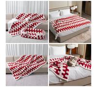 Maidewow Waterproof Pet Blanket Red Stylish Jacquard Sharpa Fleece Dog Blankets for Bed Couch Sofa Covers Furniture Protection Washable Reversible Covers (Red Wave,M)