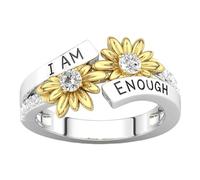 MAIDONG Silver Sunflower Ring - Inspirational Sunflower Rings Alloy with Text | Open Adjustable Sunshine Ring Jewelry Statement Sunflower Rings for Women, 1, 1