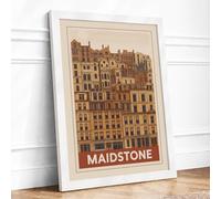 Maidstone Landmark Vintage Framed Wall Art Print A1 (84.1×59.4cm) White, Wall Decor for Living Room, Bedroom, Office & Home, Ready to Hang, Art Gift