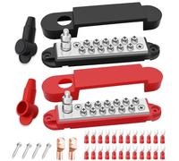 maierke 150A Bus Bar 12V Marine 1/4" Power Distribution Block Automotive Busbar Terminal Block,Battery Buss Bar (Pair, Red & Black) 1 x 1/4" Post 12 x #8 Screws Terminals