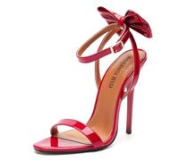 MAIERNISI JESSI Unisex Men's Women's Bow Strappy Sandals Heels, Stilletos High Heeled Ankle Strap Slingback Sandals, Red, 13 Women/11.5 Men