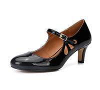 MAIERNISI JESSI Unisex Men's Women's Mary Jane Pumps Round Toe Kitten Heel Hollow Out Shoes, A Patent Black, 11.5 Women/10 Men